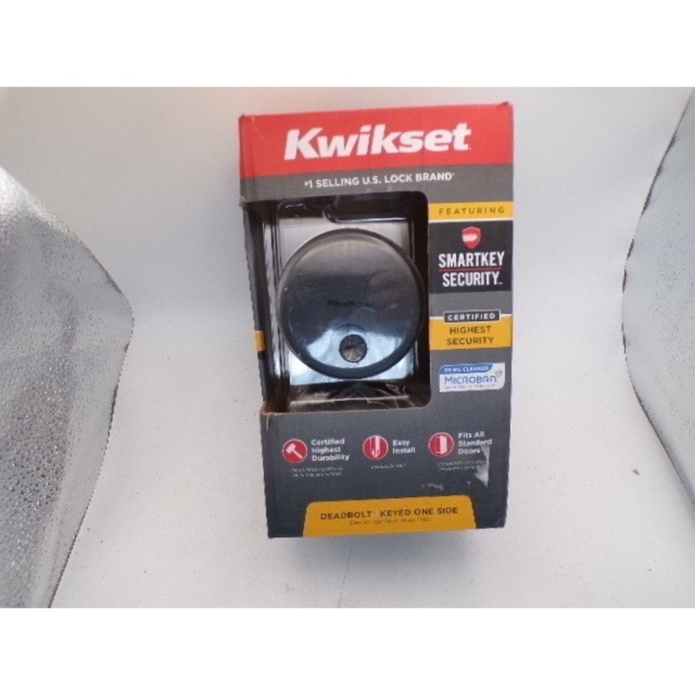 Kwikset Single Cylinder Deadbolt SmartKey Security Matte Black Microban Round